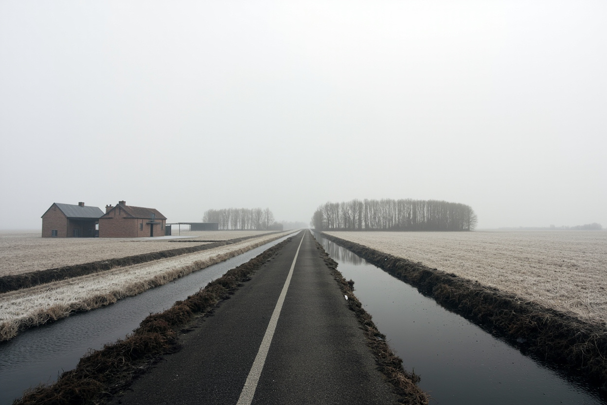 Het landschap van Flevoland, waar de grondslag onder een aanbouw uit voortkomt.
