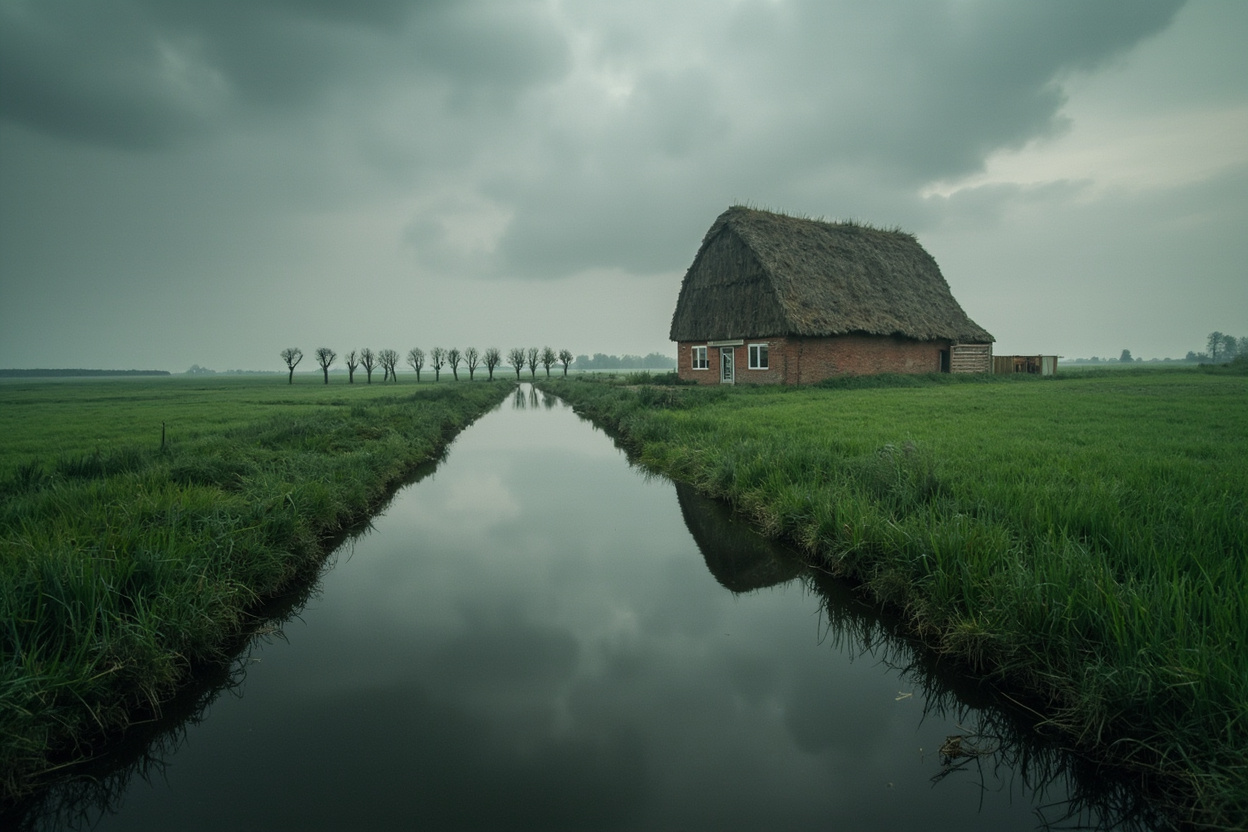 Het landschap van Friesland, waar de grondslag onder een aanbouw uit voortkomt.