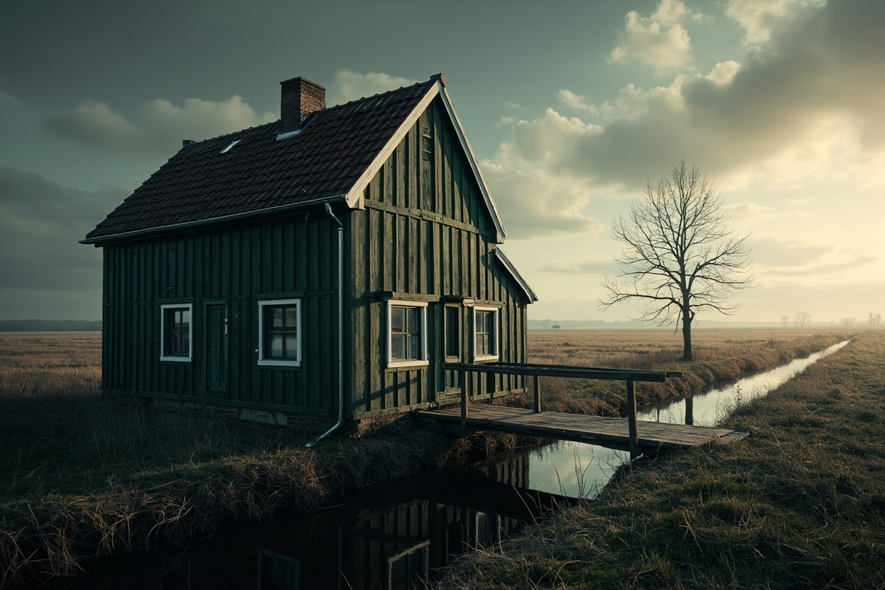 Het landschap van Noord-Holland, waar de grondslag onder een aanbouw uit voortkomt.
